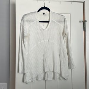 Free People White Waffle Long Sleeve Shirt